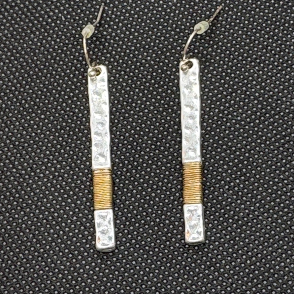Elegant Sterling Silver and Brass Wrapped Dangle Earrings